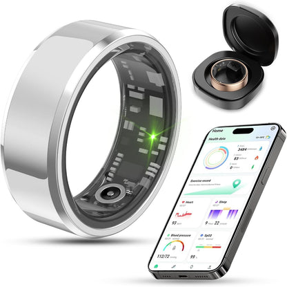 2025 Upgrade Smart Ring Health Tracker for Men Women - IP68 Waterproof Fitness Ring with Sleep Tracker/Heart Rate/Blood Oxygen/Steps/Distance/Calories, Air Shutter, Charging Case up to 7-Day