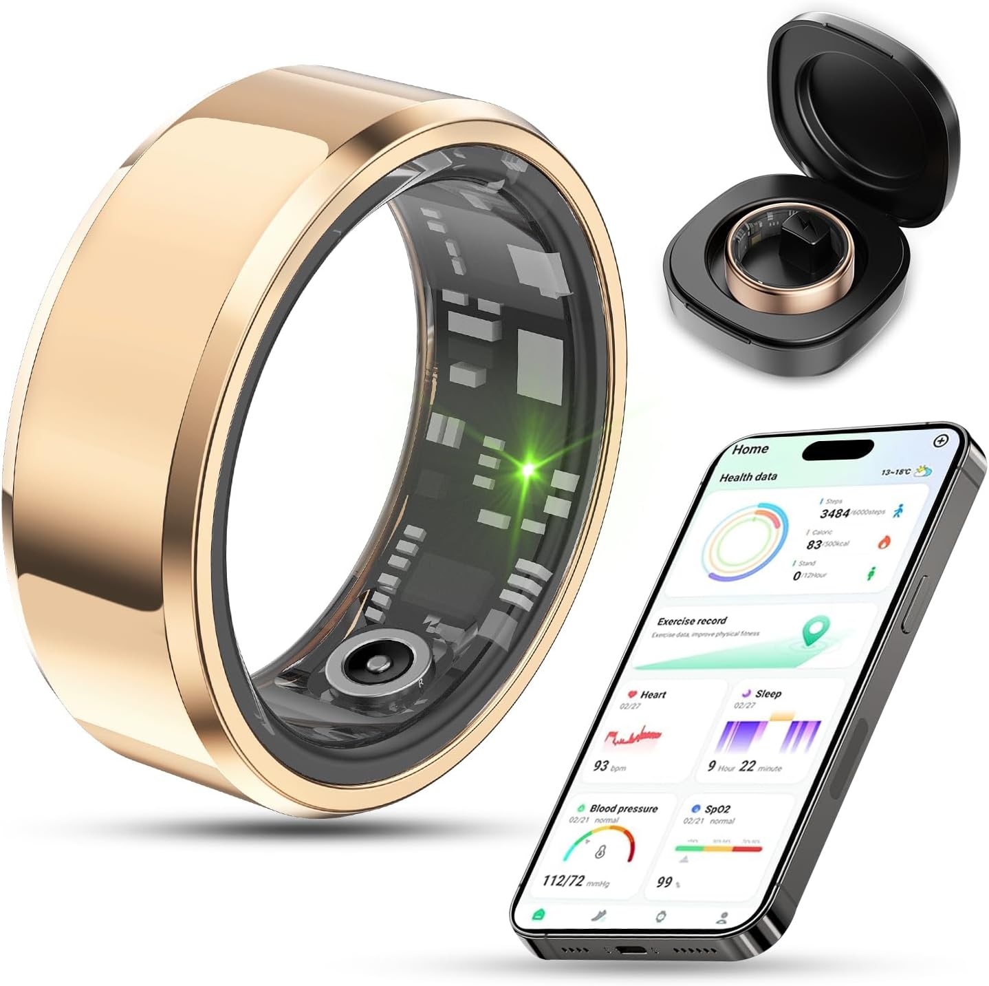 2025 Upgrade Smart Ring Health Tracker for Men Women - IP68 Waterproof Fitness Ring with Sleep Tracker/Heart Rate/Blood Oxygen/Steps/Distance/Calories, Air Shutter, Charging Case up to 7-Day