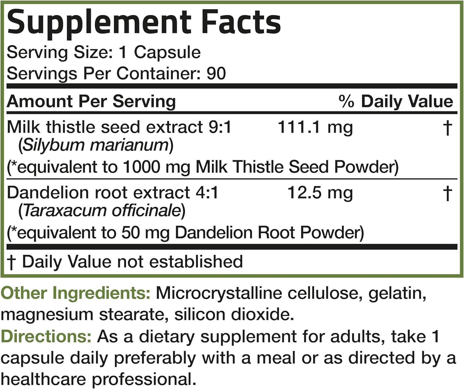 Milk Thistle Silymarin Marianum & Dandelion Root Liver Health Support, Antioxidant Support, Detox, 90 Capsules