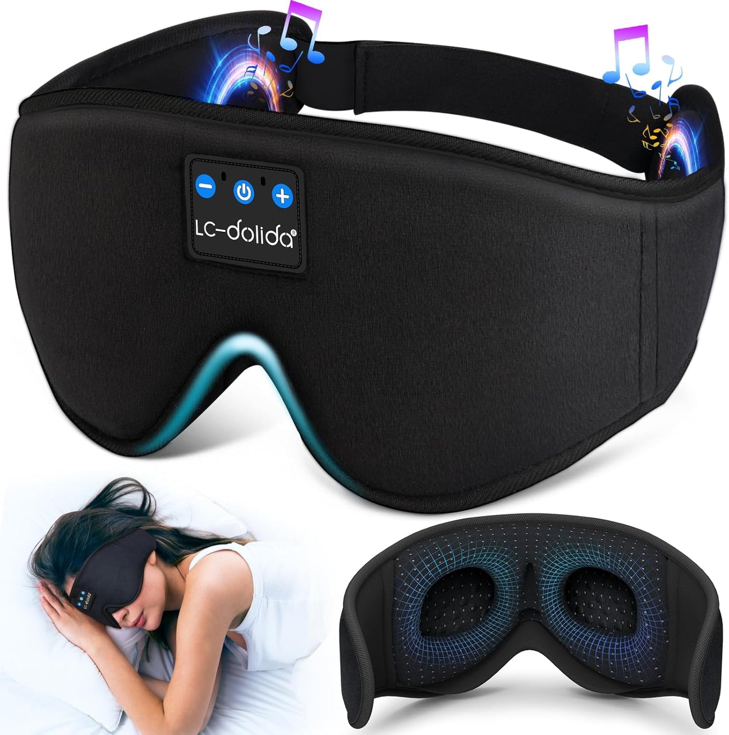 Sleep Headphones, 3D Sleep Mask Bluetooth Wireless Music Eye Mask, Sleeping Headphones for Side Sleepers Sleep Mask with Bluetooth Headphones Ultra-Thin Stereo Speakers Perfect for Sleeping